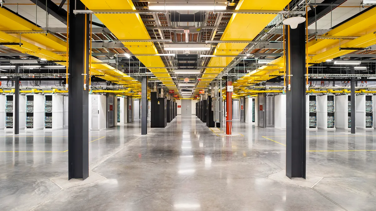 The interior of a Microsoft Azure data center in Iowa.