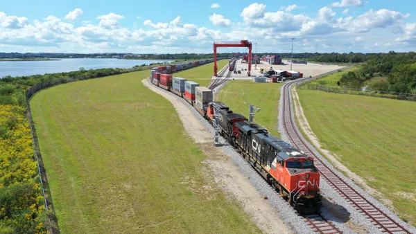 A freight train travels through the Port of Mobile.