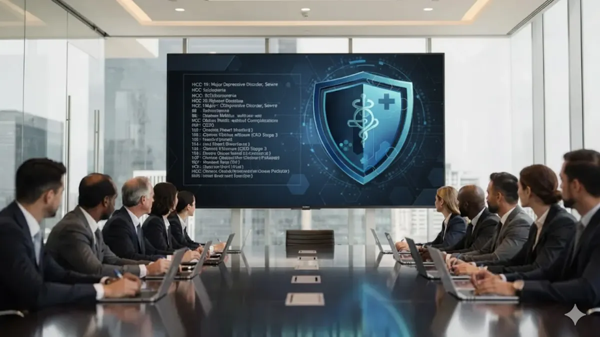 People sitting in a board room looking up at a screen