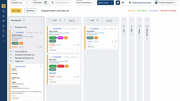 A screenshot of a management board for driver schedules.