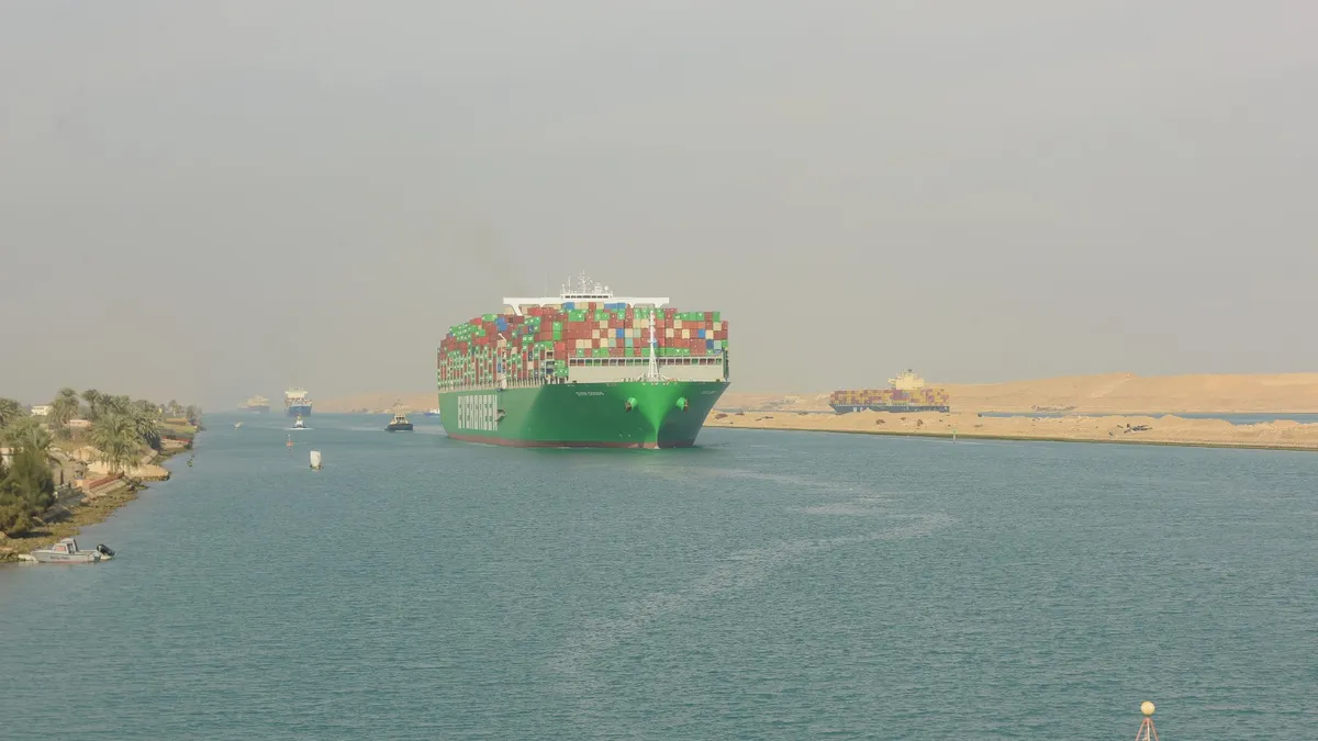 A cargo ship on the Suez Canal