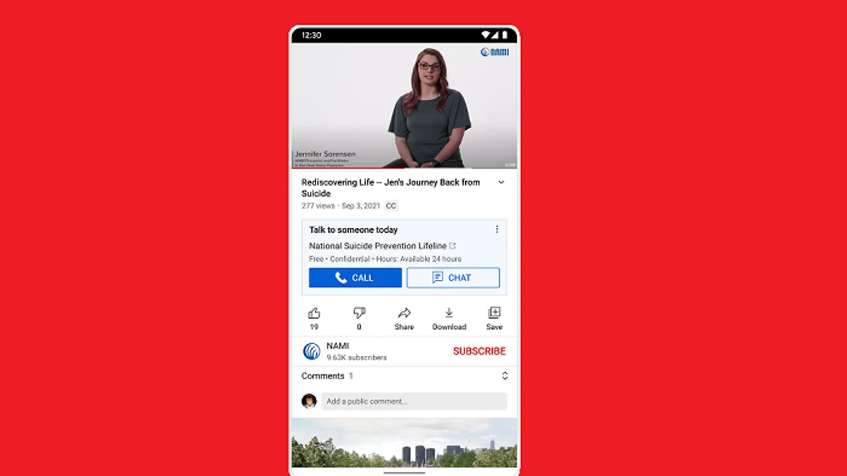 YouTube mental health assistance