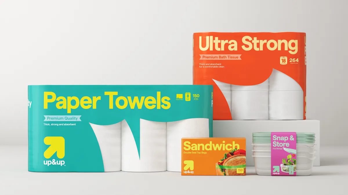 Target's Up&Up branded paper towels, toilet paper and food storage items