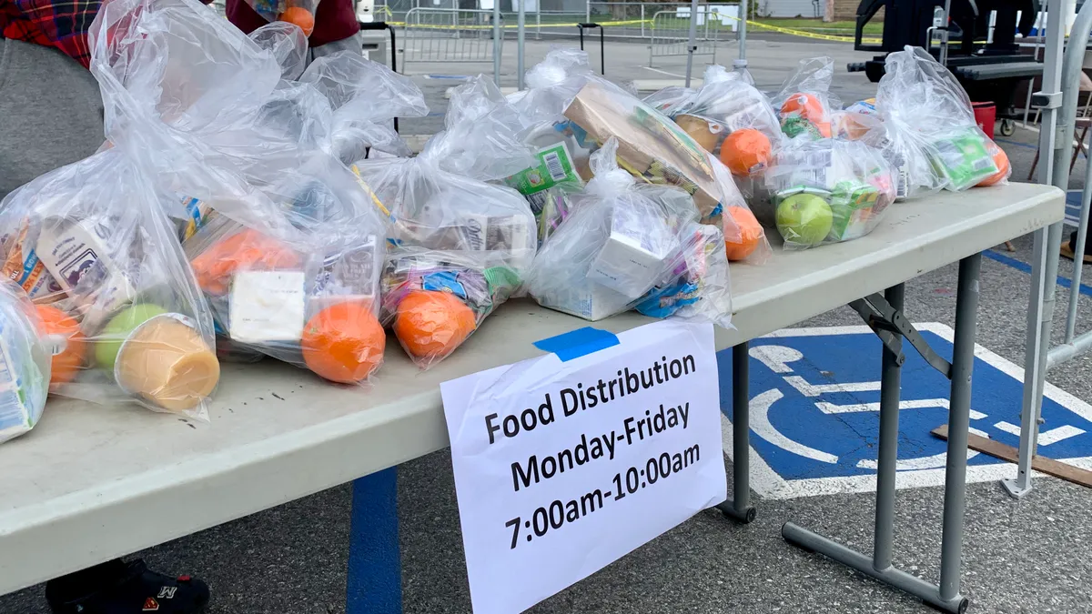 A school meal distribution table at a Los Angeles high school