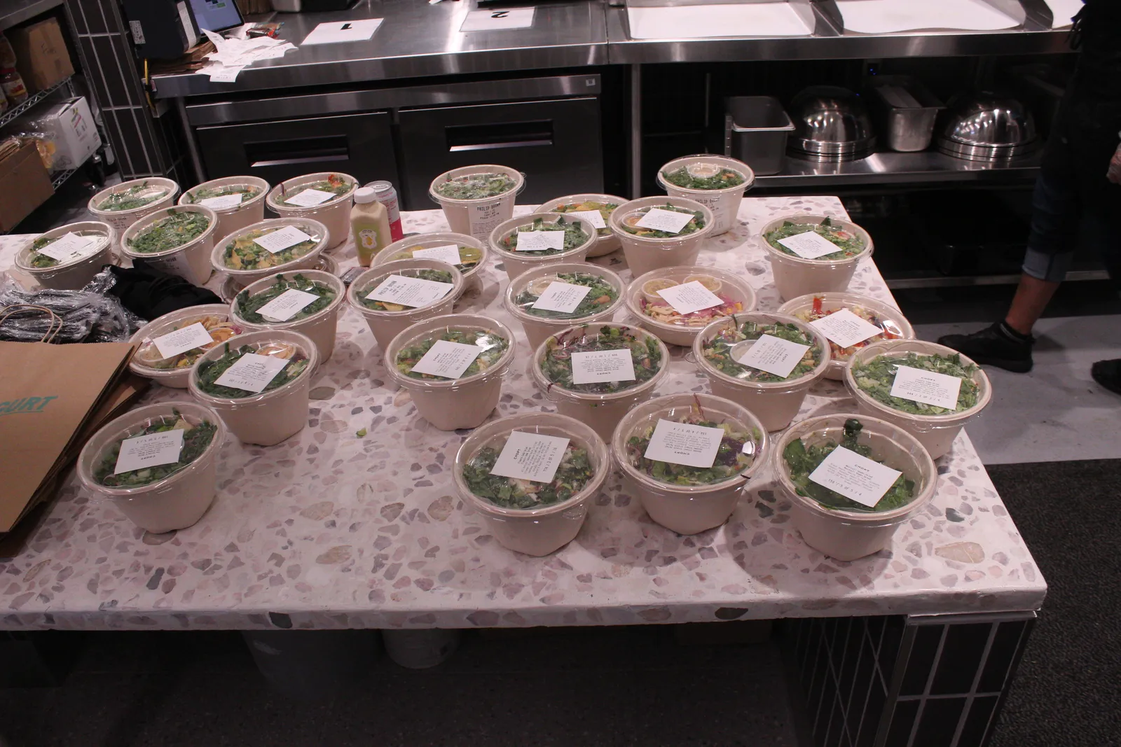 Salads prepared during employee training at Chopt's new, eco-conscious, contactless store in Ballston, Virginia, on July 11, 2022.