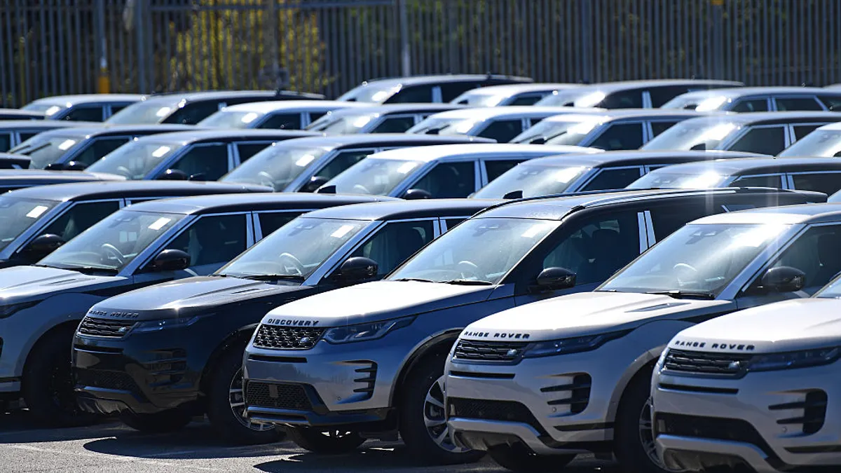 Land Rover cars at Jaguar Land Rover manufacturing complex in Halewood, England.