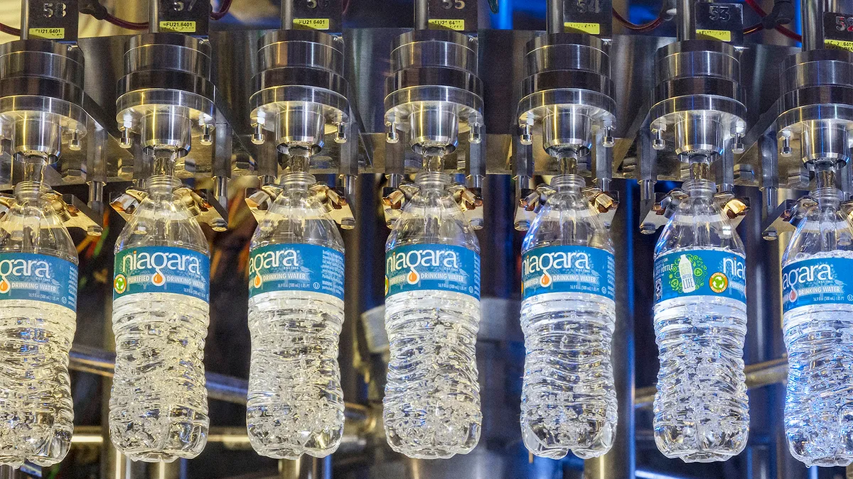 Niagara bottle being filled with water at plant.