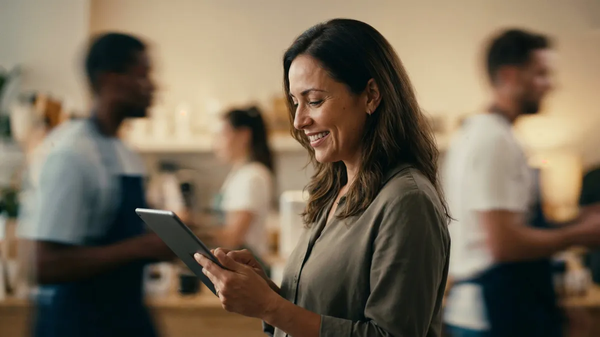 Businesswoman looking at her tablet