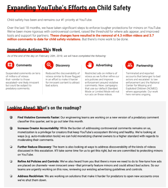 YouTube child safety details