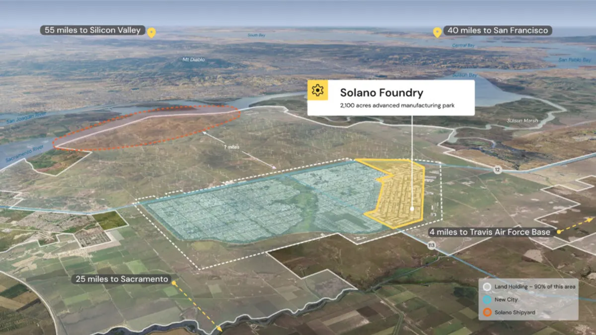 A rendering of California Forever's Solano Foundry advanced manufacturing park.