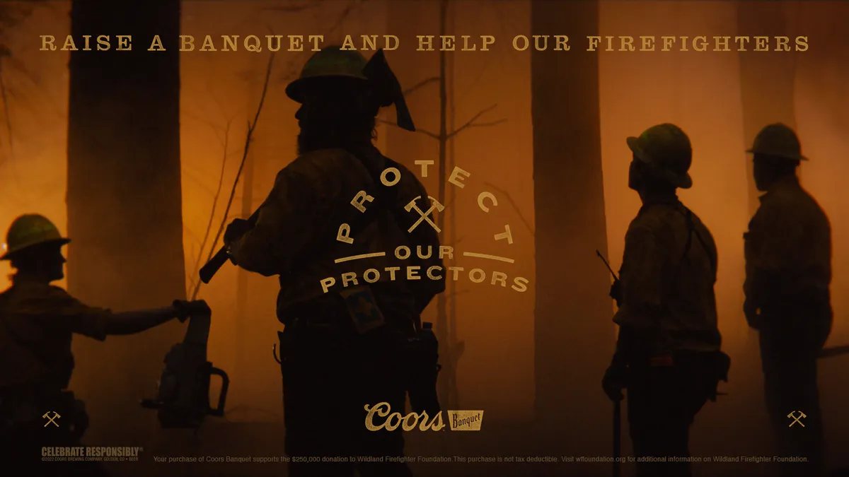 Several firefighters appear in a Coors Banquet ad as part of its Protect the Protectors campaign