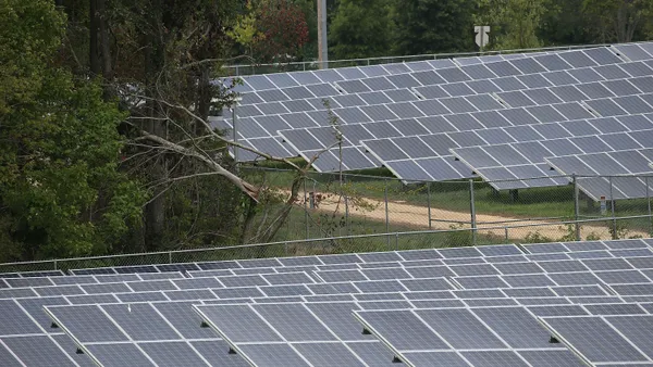 Solar panels face the sky.