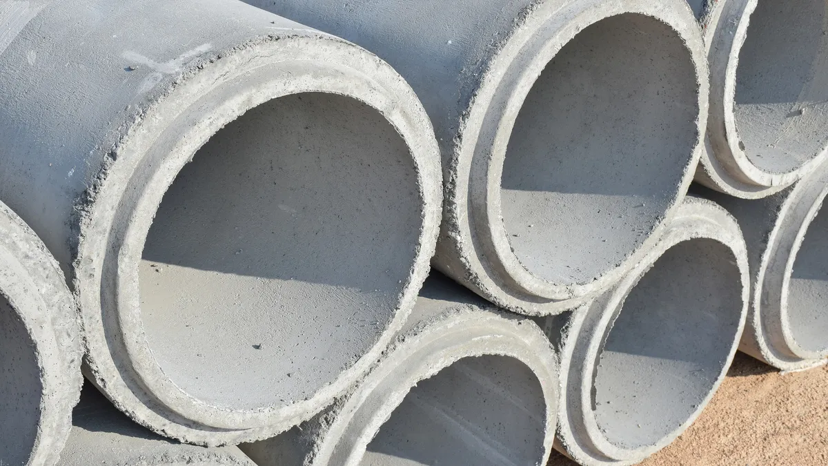 A stack of concrete pipe.