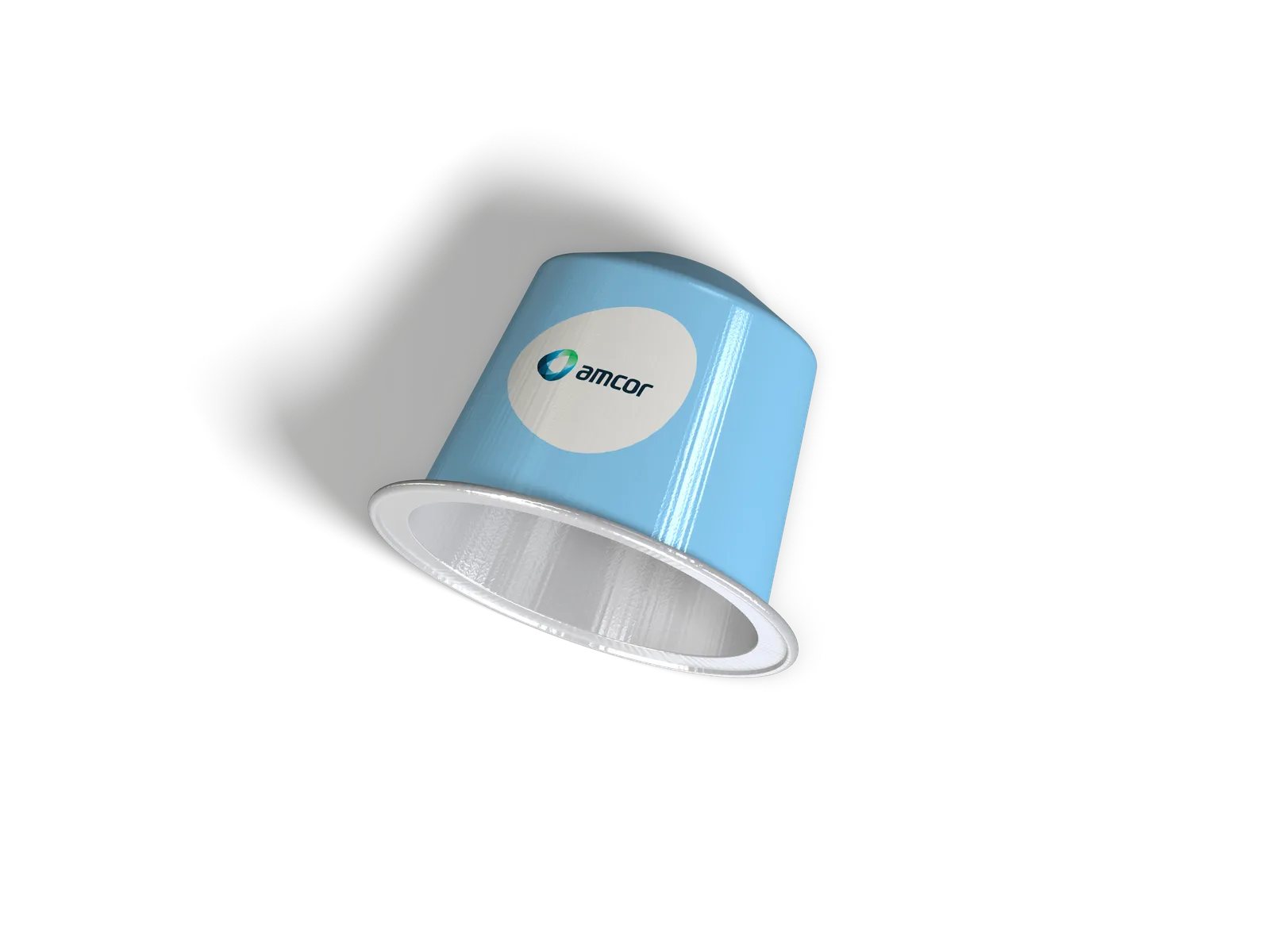 A pre-formed aluminum capsule with Amcor&#x27;s logo.