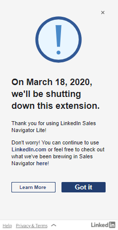 LinkedIn Sales Navigator extension shut down