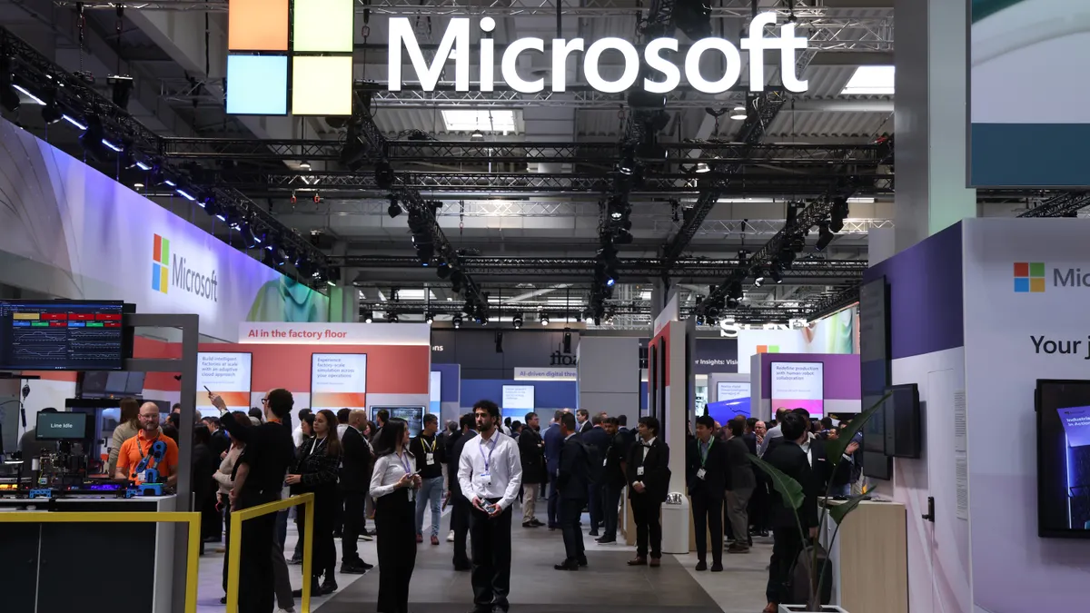 The Microsoft pavilion at the 2025 Hannover Messe industrial trade fair on March 31, 2025 in Hanover, Germany.
