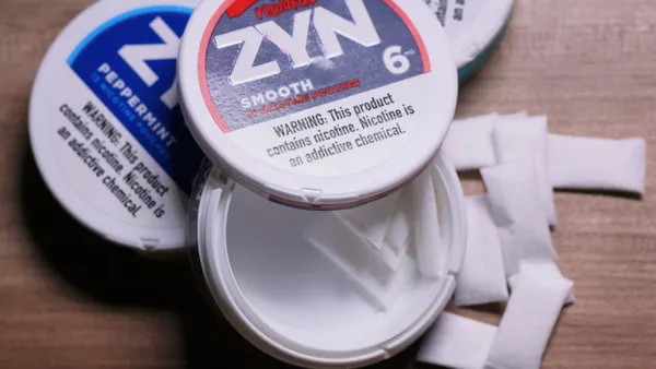 ZYN nicotine cases and pouches are seen on a table on January 29, 2024 in New York City.