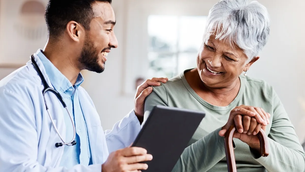 Woman with doctor in clinic