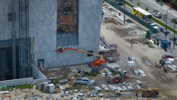 An aerial view shows construction underway at The Barack Obama Presidential Center