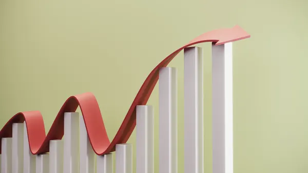 Growing volatile financial bar graph.