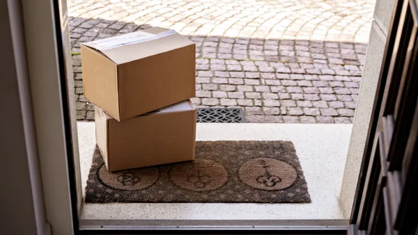 A package on a doorstep.