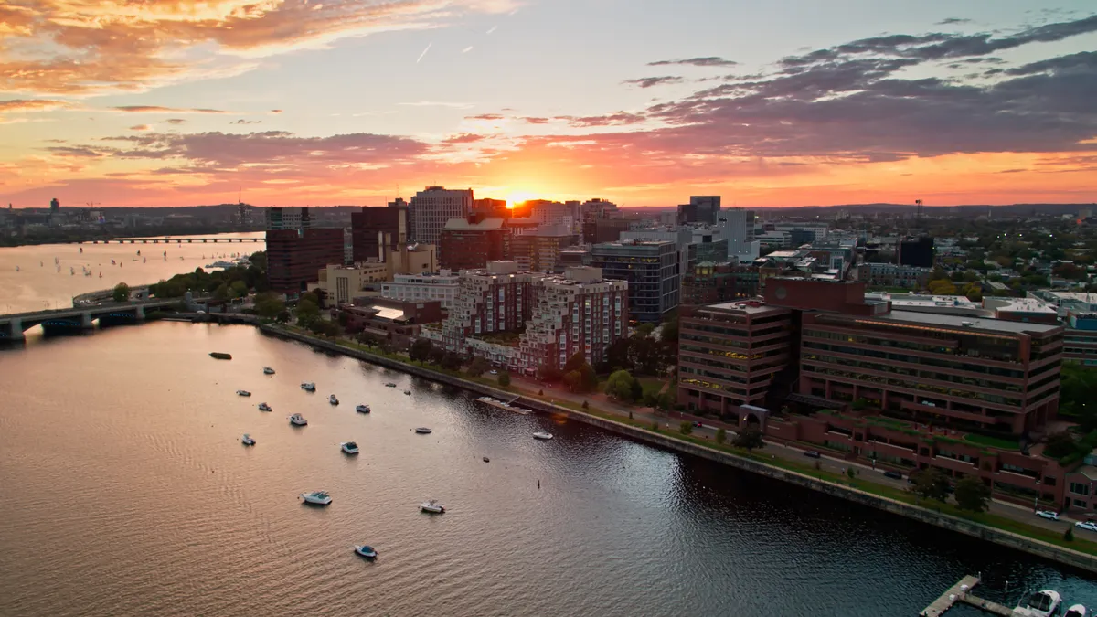 Aerial shot of Cambridge, Massachusetts.