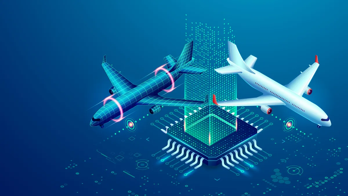 concept of digital twin or aviation technology