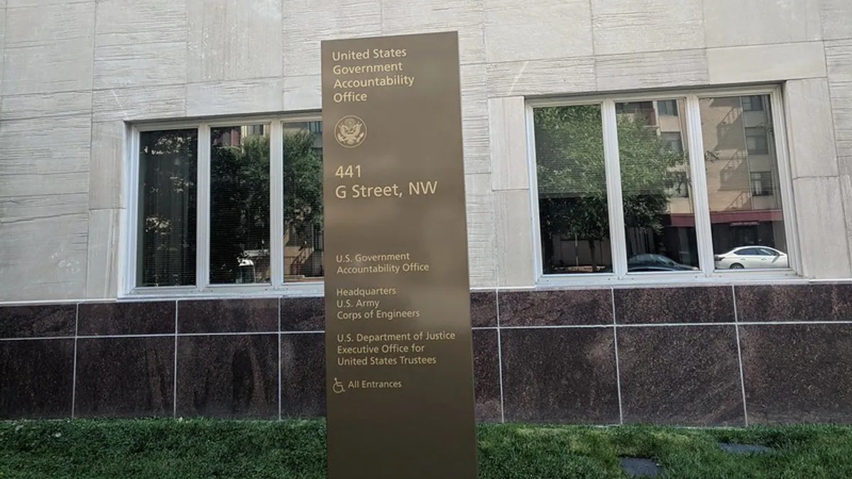 A photo of the sign in front of the Government Accountability Office, Washington, DC, USA, taken on August 5, 2018.