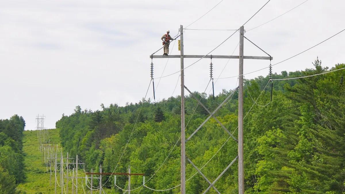 An Eversource Energy power line in the woods in New Hampshire.