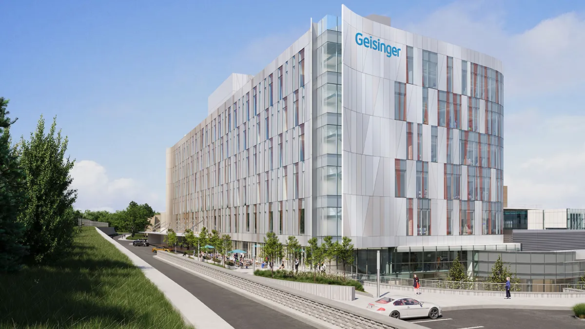 A rendering shows the planned design of a sleek, $900 million hospital renovation.