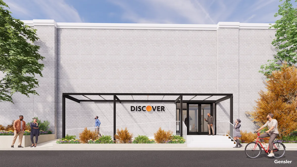 Exterior front rendering of Discover Financial Services' Chatham Customer Care Center in Chicago, Illinois.