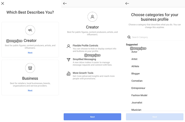 Instagram Creator profiles preview
