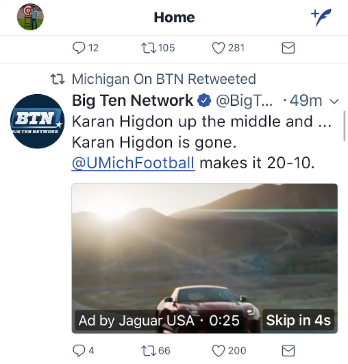 An example of a Twitter in-stream video ad