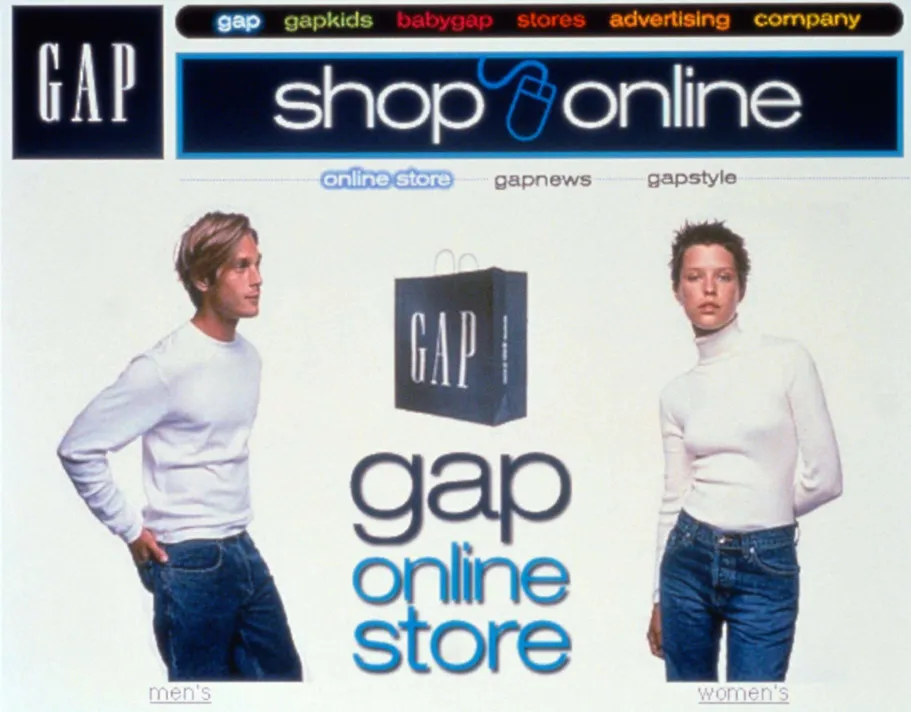 A website home page for an apparel brand from the 1990s.