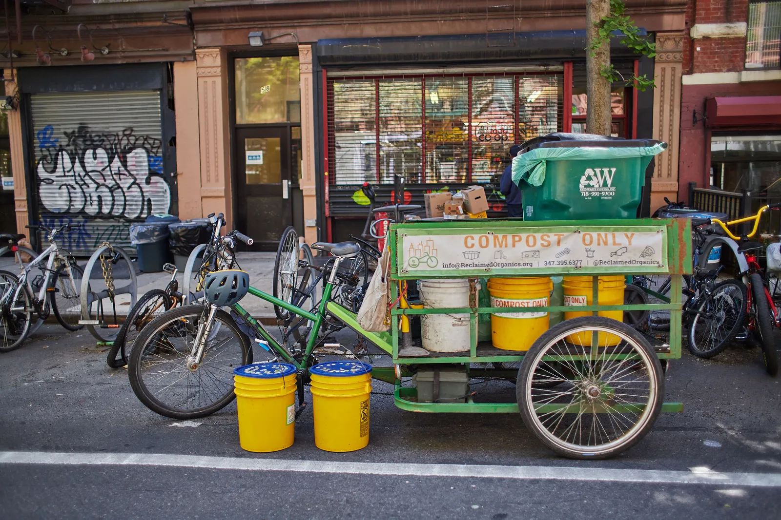 Cargo trike for hauling food scraps on a New York City street