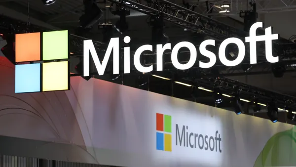 The Microsoft pavilion stands at the 2025 Hannover Messe industrial trade fair on March 31, 2025 in Hanover, Germany.
