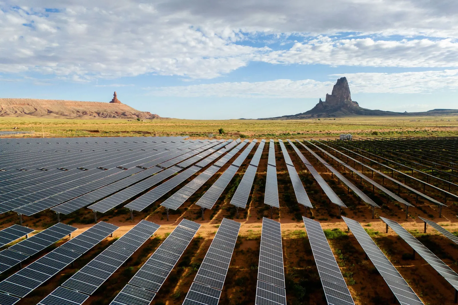 In an aerial view, the Kayenta Solar Plant is seen on June 23, 2024 in Kayenta, Arizona.