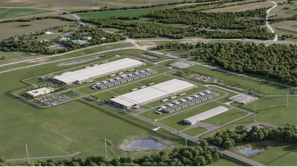 Aerial view of Meta'a data center facility in Temple, Texas.