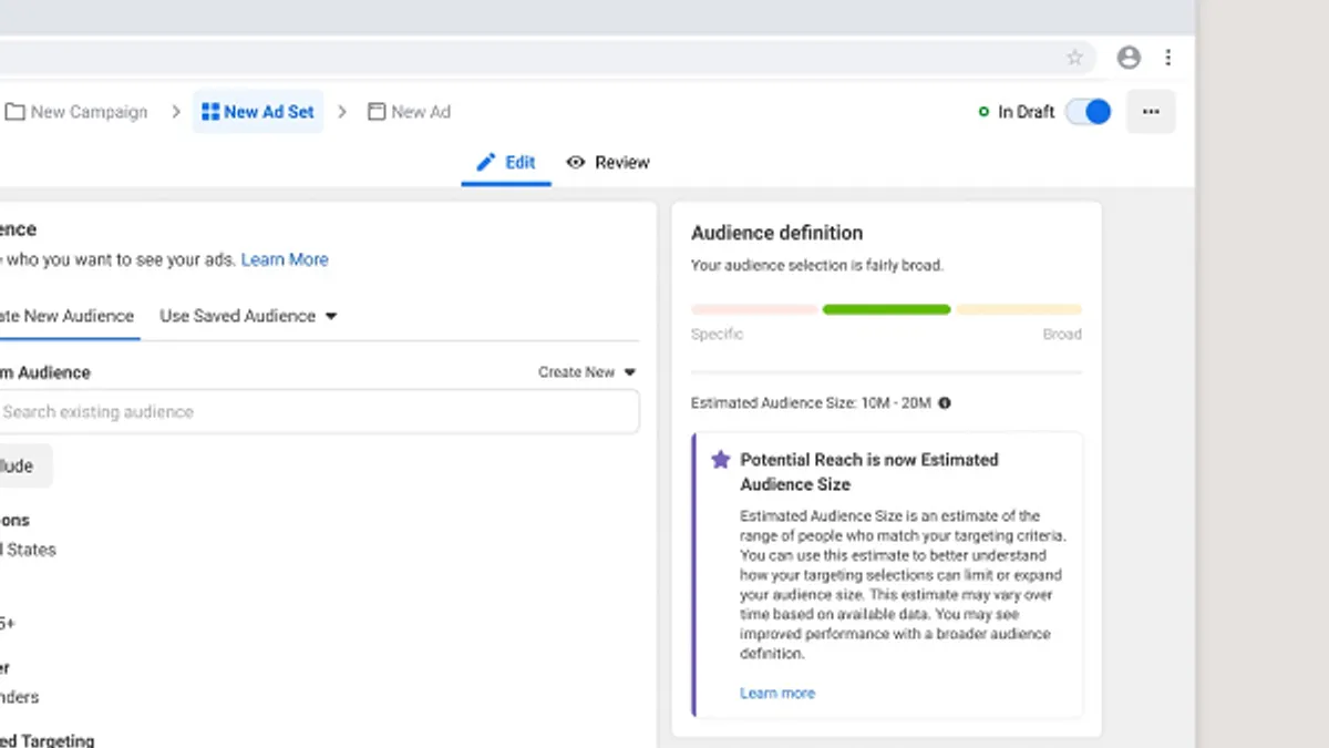 Facebook ad reach estimates