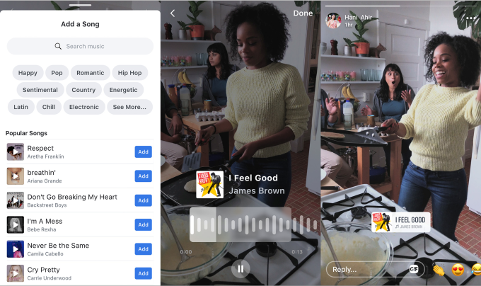 Music options in Facebook Stories