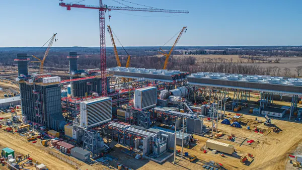 An aerial view of construction at a gas-fired power plant.