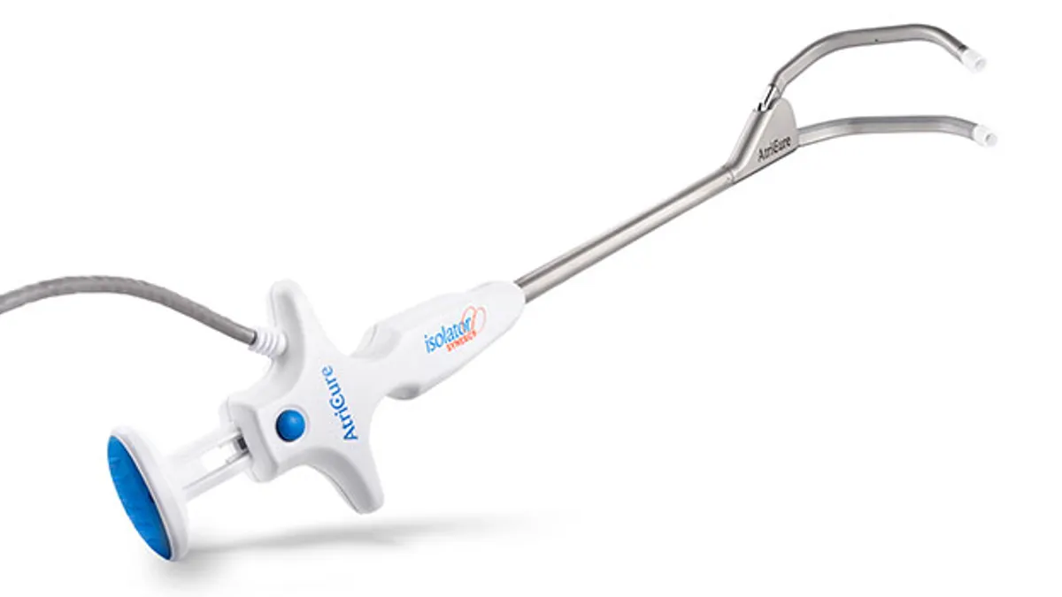 AtriCure’s EnCompass Clamp device is shown against a white background.
