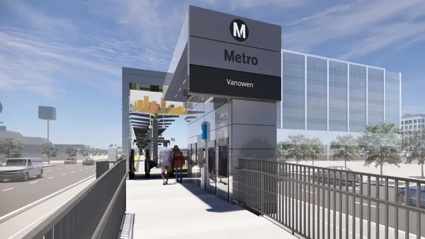 A rendering of an above ground metro station.