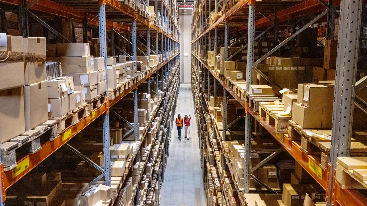 Aerial view of warehouse with boxes