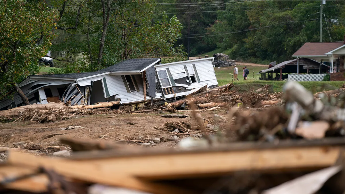 A destroyed home in the aftermath of Hurricane Helene on September 30, 2024 near Black Mountain, North Carolina.