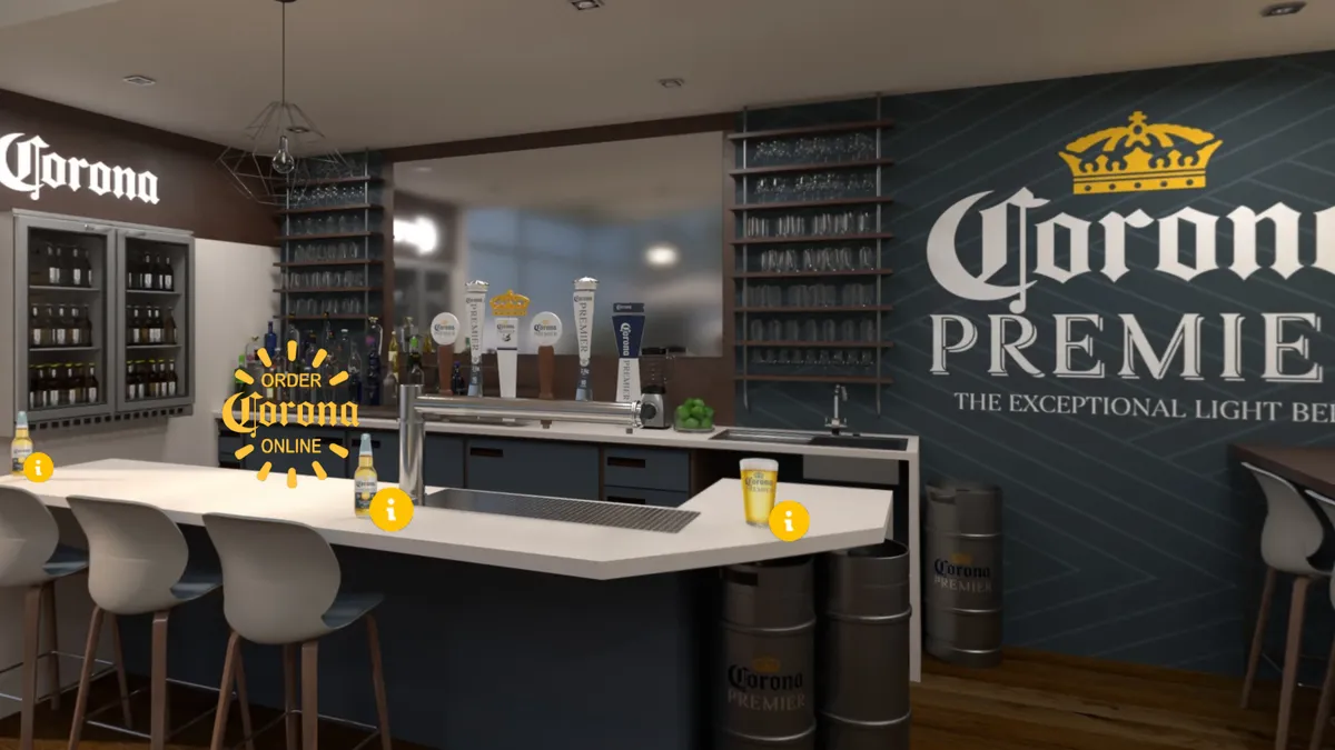 A bar in Corona's virtual clubhouse.