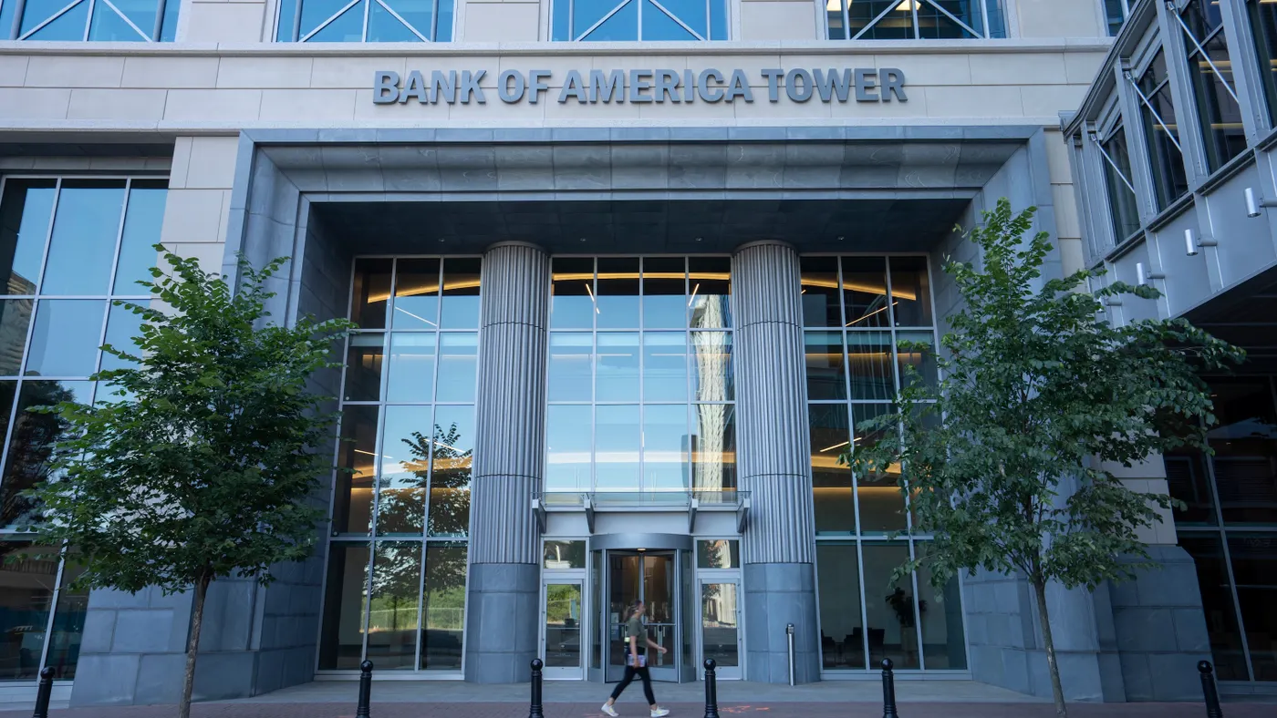 Front view of the Bank of America Tower in Charlotte, North Carolina on June 18, 2022.