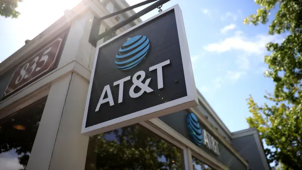 A sign is posted in front of an AT&T retails store on May 17, 2021 in San Rafael, California