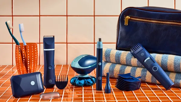 Blue razors and body products in a lineup