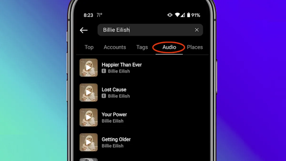 Instagram Reels audio search